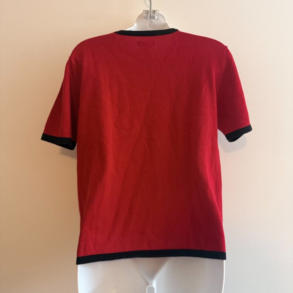 Vintage Yarnworks Red Black Trim Short Sleeve Sweater | M - Picture 3 of 8